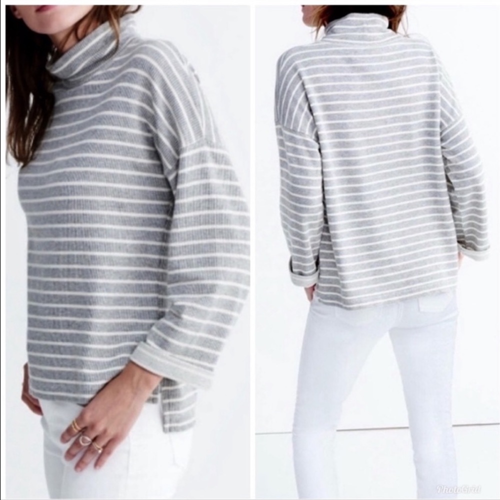 MADEWELL Oversized Striped Grey Turtleneck Sweater